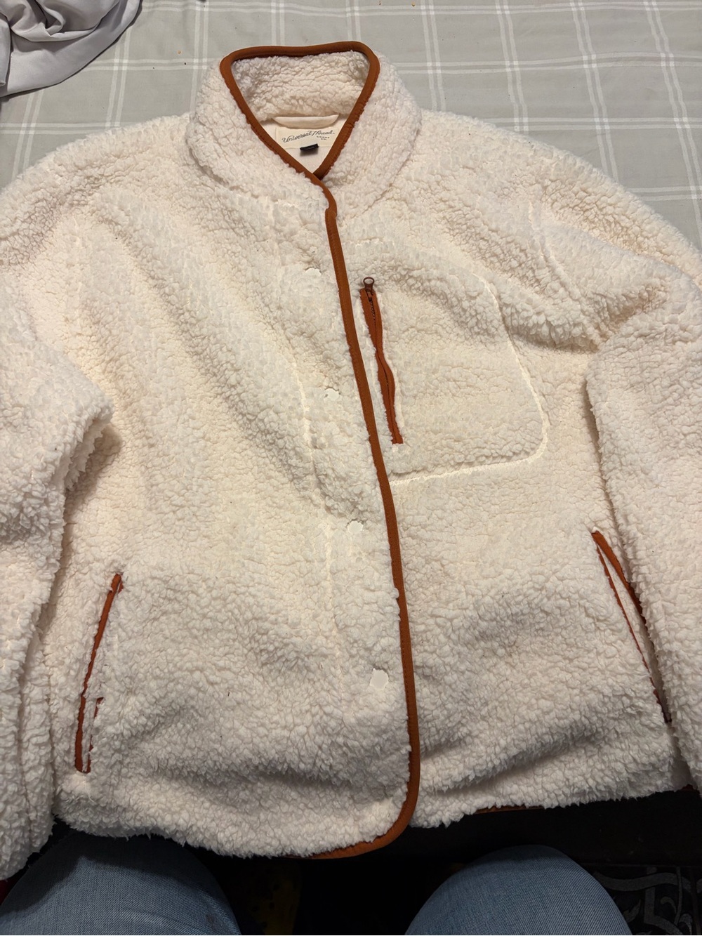 Universal Thread Cream Sherpa Jacket with Brown Trim